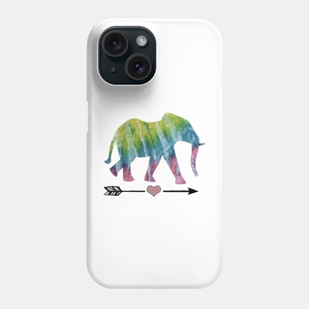 Elephant Love, Tie-Dye Elephant with Heart Arrow Design Phone Case by tamdevo1