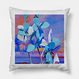 Blue Blossoms by the Sea Pillow