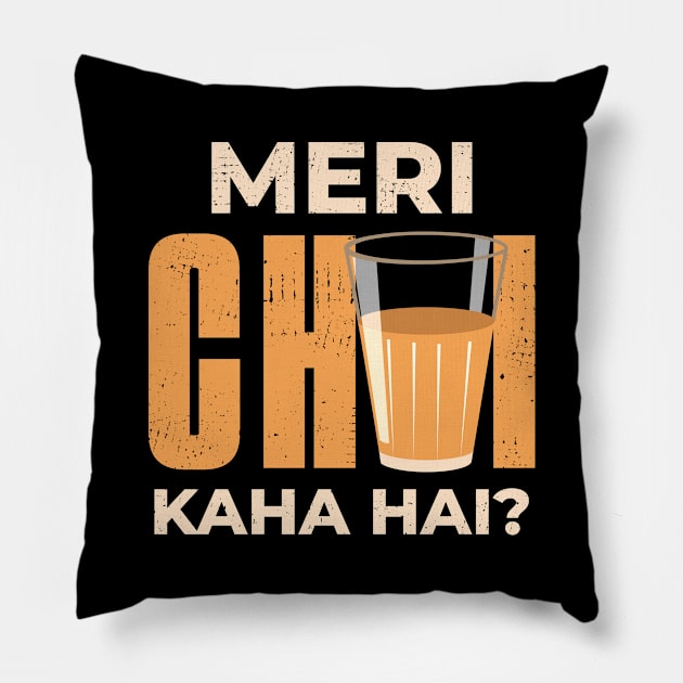 Funny Chai Hindi Quote Pillow by TheVintageChaosCo.