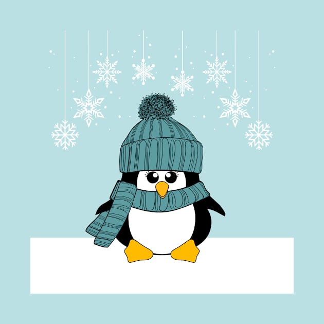 Krimbles Festive Christmas Winter Green Snowflake Penguin by Krimbles