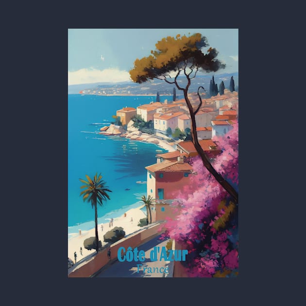 Cote d Azur vintage travel poster by GreenMary Design