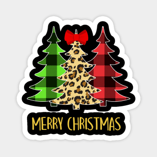 Merry Christmas Tree Leopard Buffalo plaid Magnet