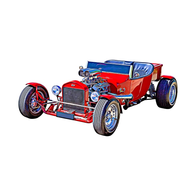 Ford Hotrod Red Vintage Cartoon by Auto-Prints