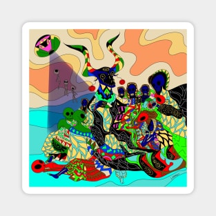 the devil and their tricks in alien mandala universe ecopop Magnet