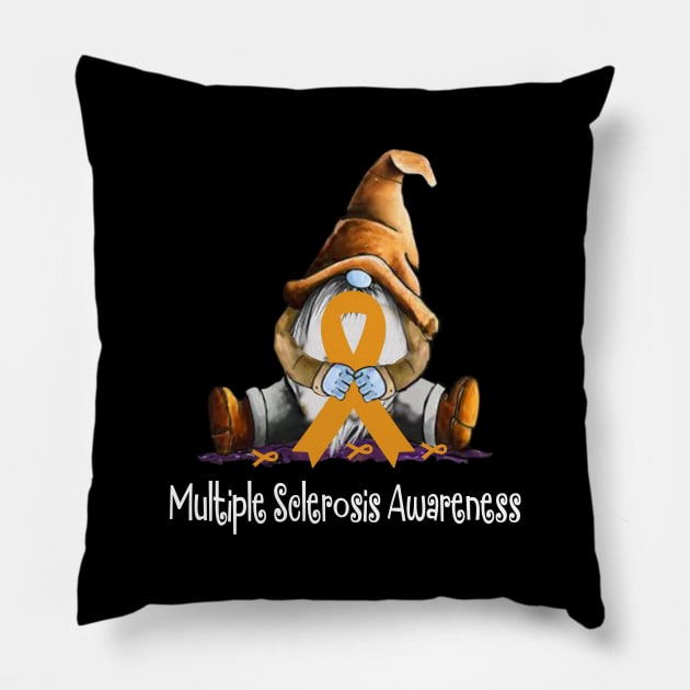 Orange Gnome Multiple sclerosis Awareness Pillow by LinDey