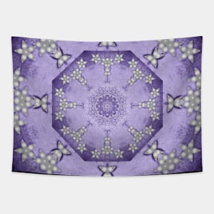 Silver flowers on deep purple textured mandala Tapestry