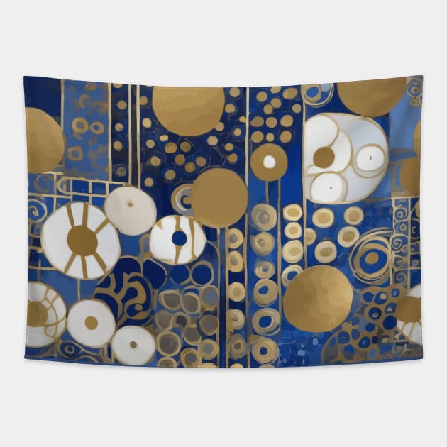 Blue Gold White Abstract Flowers After Klimt Tapestry by bragova