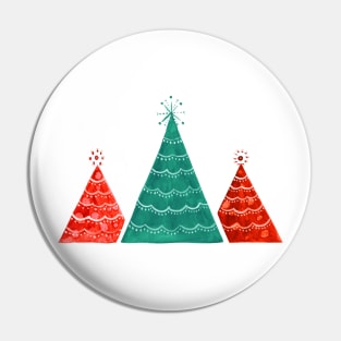 Red and green watercolor Christmas trees Pin