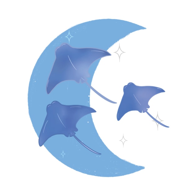 Cownose Rays Crescent Moon - Blue by eeliseart