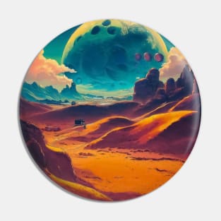 Colorful anime retro desert planet landscape seamless pattern Pin