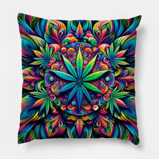 Psychedelic Cannabis Mandala Pillow