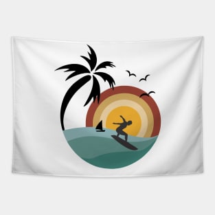 Retro Sun Ocean View Surfer Tapestry