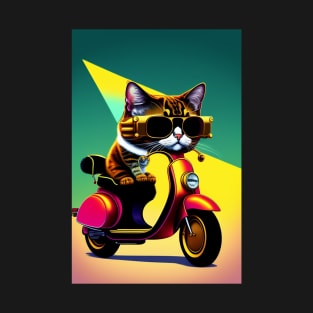 Funny cute cat drive motorcyrcle graphic design artwork T-Shirt