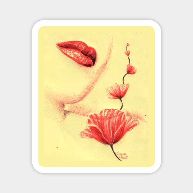 Red lips red poppies Magnet by CORinAZONe