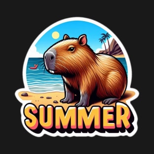 Cute summer capybara on the beach T-Shirt