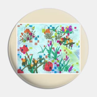 Snowy Abstract Floral Modern Art Pin