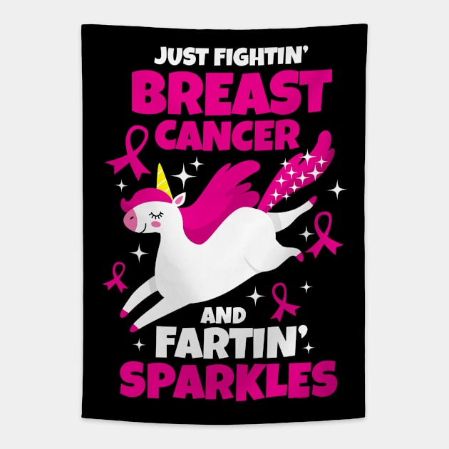 Fighting Breast Cancer Farting Sparkles Unicorn Tapestry by jomadado