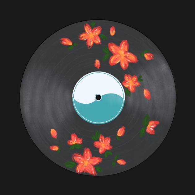 Flowers on Vinyl Record by Tovi-98