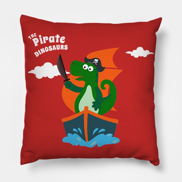 Vector illustration of dinosaur pirate on a ship at the sea Pillow by KIDS APPAREL