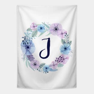 Floral Monogram J Icy Winter Blossoms Tapestry