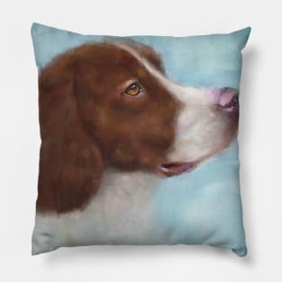 A Painting of a Brown and White Pointer, Looking Up Pillow