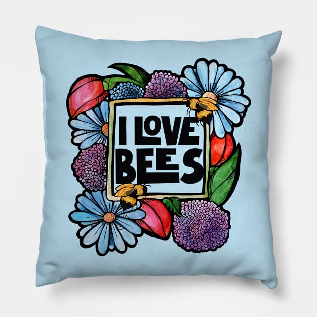 I Love Bees Pillow by bubbsnugg