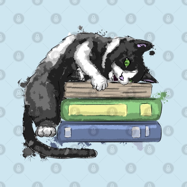 Funny cat with books by Antiope