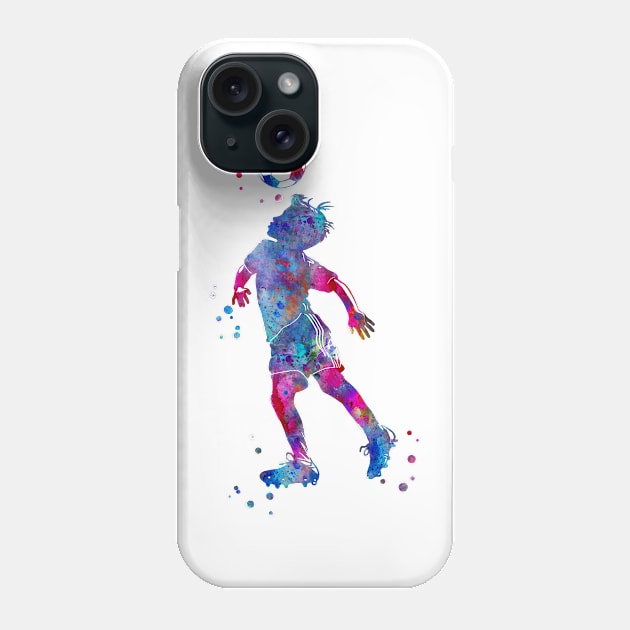 Soccer Player Little Boy Heading the Ball Phone Case by RosaliArt