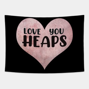 Love you heaps pink heart typography cute text watercolor art Tapestry