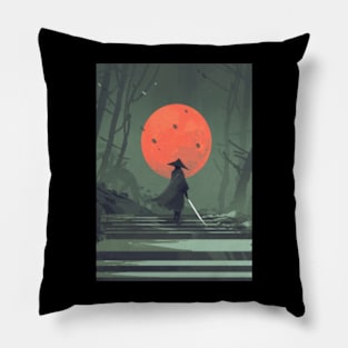 Samurai and red moon Pillow