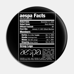 aespa Kpop Nutritional Facts 2 Pin