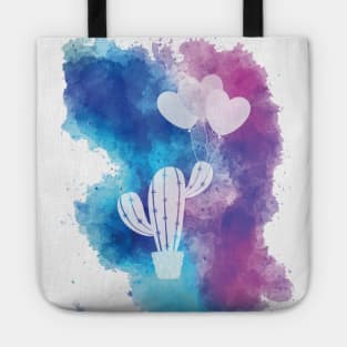 Cactus are my valentine. Heart ballons with watercolor paint Tote