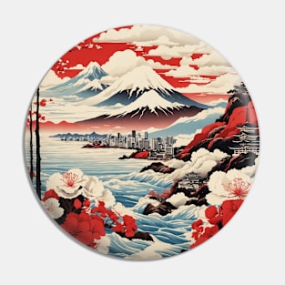 Kanagawa Japan Travel Vintage Tourism Poster Pin