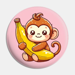 cute monkey hugging a giant banana Pin