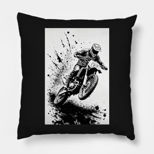 Dirt bike wheelie black splash-white background Pillow