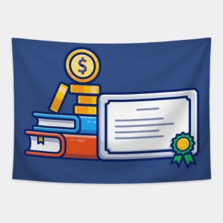 Scholarship, Book Certificate And Coin Cartoon Tapestry