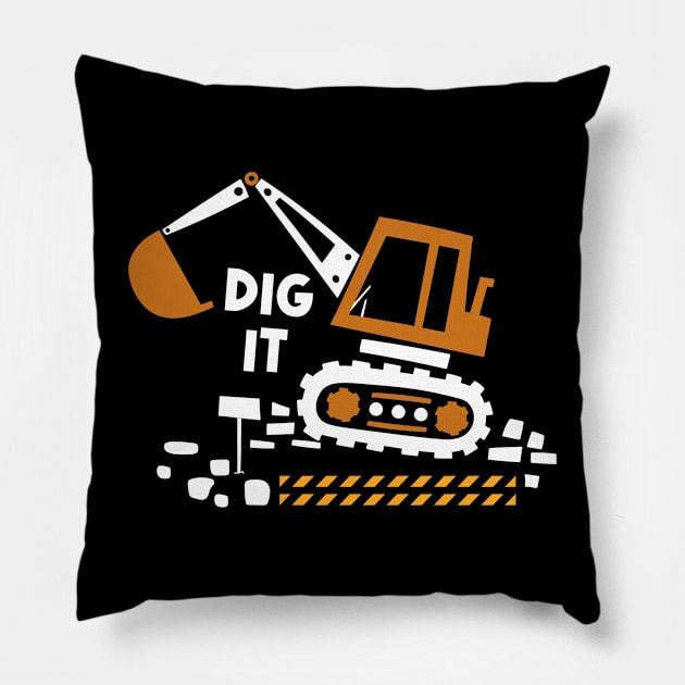 Construction Crusader Excavator Love, Tee Triumph for Building Admirers Pillow by Kleurplaten kind