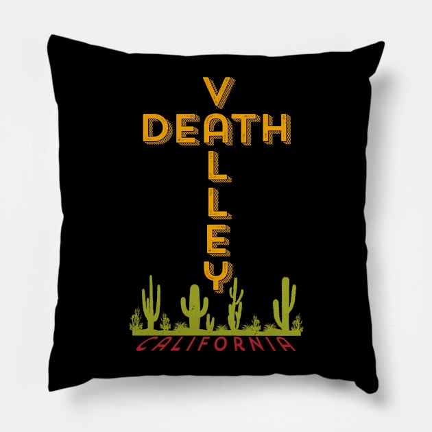 Death Valley National Park California Cross Vintage Retro Cactus Pillow by Pine Hill Goods