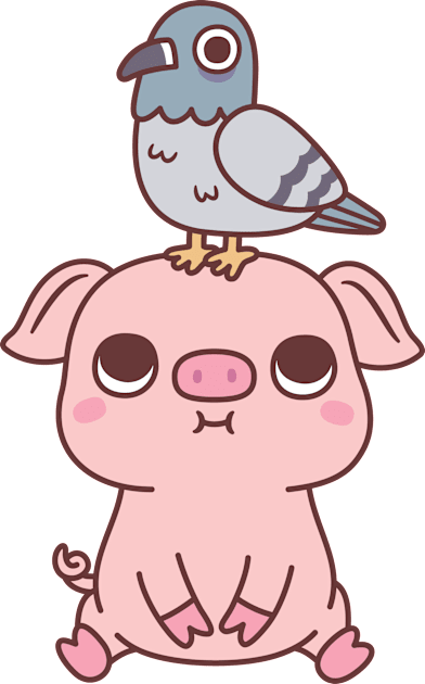 Cute Pigeon On Pig Doodle Kids T-Shirt by rustydoodle