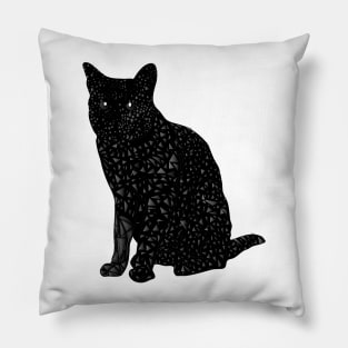 Black Square Cat with Triangles Pillow