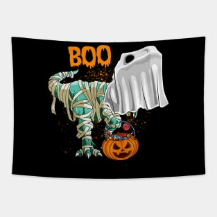 Ghost Dinosaur T-rex Funny Boo Halloween Boys Men Pumpkin Shirt Tapestry