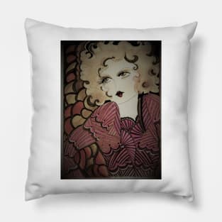 autumn 70s,flapper deco dolly by Jacqueline Mcculloch Pillow