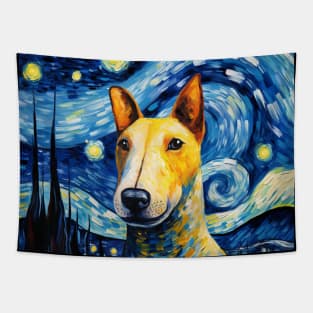 Bull Terrier portrait in Van Gogh style (Starry Night) Tapestry