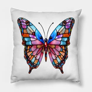 Stained Glass Colorful Butterfly #9 Pillow