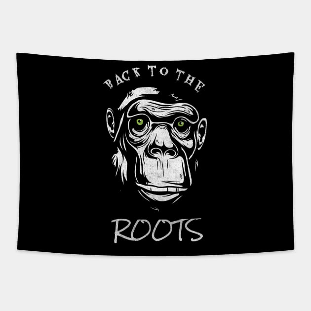 Back To The Roots Monkey Primat Evolution Tapestry by Foxxy Merch