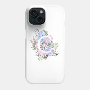 botanical monogram alphabet C hydrangea flowers Phone Case