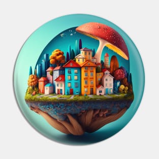 Little City under a Mushroom | Psychedelic Art Pin