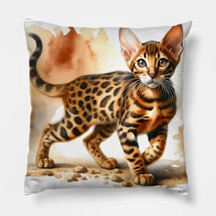 Ocicat Watercolor Kitten - Cute Kitties Pillow