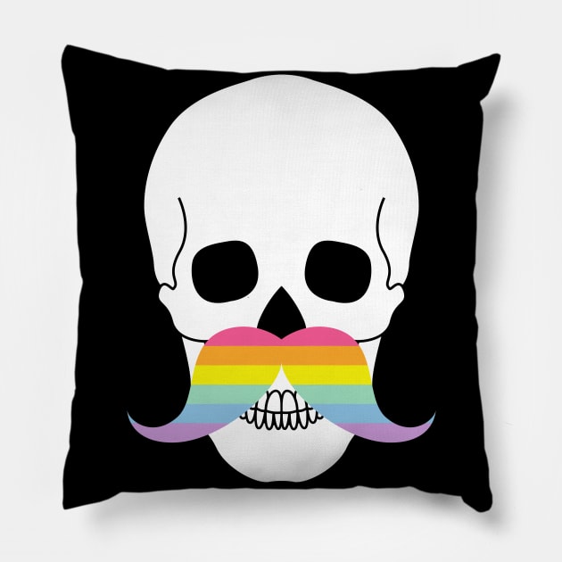 Rainbow Mustache Diversity Skull Pillow by TheMavenMedium