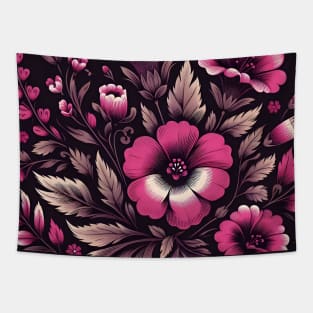 Magenta Floral Illustration Tapestry